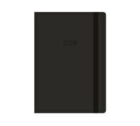 Agenda semainier 2026 A4 avec couverture noire en cuir synthétique souple et fermeture élastique - Agenda journalier 2026 pour le travail, les études, les voyages