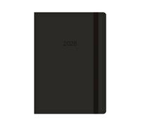 Agenda semainier 2026 A5 avec couverture noire en cuir synthétique souple et fermeture élastique - Agenda journalier 2026 pour le travail, les études, les voyages