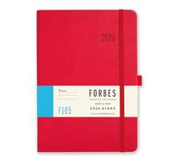 Agenda semainier 2026 A5 - Collection Forbes de Tangible Stationery Co. Ltd - Rendez-vous - Ruban marque-page - Fermeture élastique - Poche pour documents - Rouge