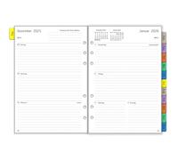 Agenda semainier 2026 au format A5, 6 trous, en allemand, 1 semaine sur 2 pages, avec aperçu du mois, mot de passe, notes de contact, de janvier 26 à décembre 26, 100 g/m², recharge de papier pour