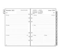 Agenda semainier 2026 au format A5,6 trous,en allemand,1 semaine sur 2 pages,avec onglets mensuels,mot de passe,notes de contact