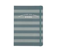 Agenda semainier 2026 de luxe | 7 jours par 2 pages | Agenda journalier | Motifs à rayures bleues et roses | Ruban localisateur de pages | Calandre, jours fériés | 18,7 cm x 13,5 cm (rayures bleues et