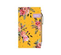 Agenda semainier 2026 de poche fin avec stylo - Motif floral jaune moutarde - Couverture rigide - Carnet de voyage compact et léger - Cadeau idéal pour étudiant