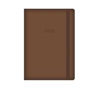 Agenda semainier 2026 format A4 avec couverture en cuir synthétique souple marron et fermeture élastique - Agenda journalier 2026 pour le travail, les études, les voyages