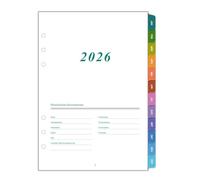 Agenda semainier 2026, format A5, 6 trous, en allemand, 1 semaine sur 2 pages avec onglets, format A5, aperçu de la semaine avec liste de tâches, daté avec jours fériés, notes et contacts