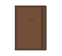 Agenda semainier 2026 format A5 avec couverture en cuir synthétique souple marron et fermeture élastique - Agenda journalier 2026 pour le travail, les études, les voyages