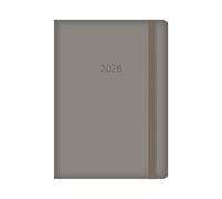 Agenda semainier 2026 format A5 avec couverture grise en cuir synthétique souple et fermeture élastique - Agenda journalier 2026 pour le travail, les études, les voyages