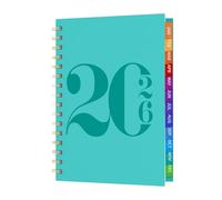 Agenda semainier 2026 format A5 de janvier à décembre 2026, planificateur hebdomadaire et mensuel avec règle, 4 autocollants, onglets mensuels, couverture rigide à spirales, pour enseignants