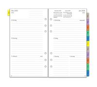 Agenda semainier 2026 personnel, format A6, 6 trous, 1 semaine sur 2 pages avec aperçu du mois, mot de passe, notes de contact, de janvier 26 à décembre 26, 95 x 171 mm, recharge de papier 100 g/m²