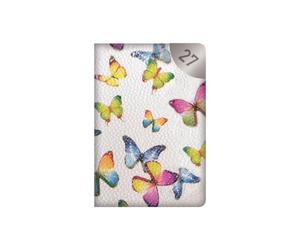 Agenda semainier 2027 de poche format A7 - Mini papillon blanc | Cuir synthétique, couverture texturée, organiseur compact, léger, portable, journal de voyage, travail, étude