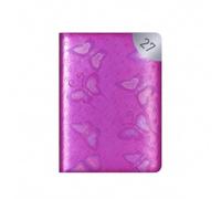 Agenda semainier 2027 de poche format A7 - Mini papillon violet | Cuir synthétique, couverture texturée, organiseur compact, léger, portable, journal de voyage, travail, étude