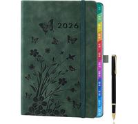 Agenda Semainier A5 2026 (Janv. À Déc.)Design Floral Vert Seegreen Avec Onglets Mensuels Colorés, Boucle Et Porte-Stylo Élastique, Pochette Intérieureplanificateur Hebdomadaire Élégant