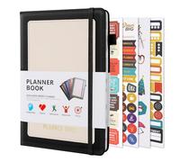 Agenda Semainier A5 Planificateur Hebdomadaire Weekly Planner, Couverture Rigide en PU Cuir avec Stickers et Ruban Signet Commencer à Tout Moment pour Scolaire Bureau Noir