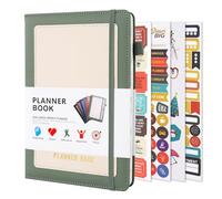 Agenda Semainier A5 Planificateur Hebdomadaire Weekly Planner, Couverture Rigide en PU Cuir avec Stickers et Ruban Signet Commencer à Tout Moment pour Scolaire Bureau Vert