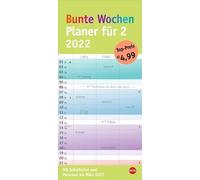 Agenda semainier coloré pour 2 calendriers 2022 : avec vacances scolaires et aperçu jusqu'en mars 2023