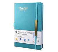 Agenda semainier et mensuel 2025-2026 de juillet 2025 à décembre 2026, format A5, semainier et mensuel, couverture en cuir, boucle pour stylo, poche intérieure (bleu ciel)