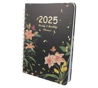 Agenda Semainier Mensuel à Couverture Rigide et Reliure Spirale | Papier et Métal, Onglets Mensuels, Fermeture par Sangle, Format Rechargeable pour Réunions, Rendez-vous, École, Voyage