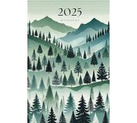Agenda settimanale A5 verticale con alberi di montagna: 12 mesi, sabato domenica interi, intervalli 30 minuti, doppia pagina, italiano, tema albero.