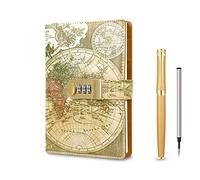 Agenda vintage avec serrure - Journal de verrouillage A5 - Cuir synthétique - Rechargeable - Avec serrure à combinaison - Avec stylo et boîte cadeau - Pour adultes, hommes, femmes.