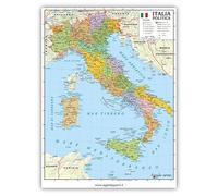 Agendepoint.it Carte Italie géographique physique politique A4 plastifiée polie double face pour usage scolaire 21 x 30 cm régions couleurs vives détaillées
