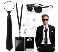 Agent Accessoires de costume, kit de renseignement, costume de carnaval pour homme en noir avec lunettes de soleil noires, fermeture éclair, carte d'identité et porte-cartes pour hommes et femmes, jeu