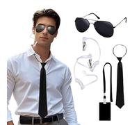 Agent Accessoires - Ensemble d'écouteurs espions - Jouet - Services secrets - Accessoire de costume de chauffeur - Cosplay - Avec lunettes de soleil noires - Fermeture éclair - Cravate - Carte