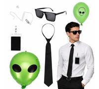 Agent Secret Costume Accessoires 6pcs, In Black Espion Deguisement Men Pour 2 Ballon Extraterrestre, Écouteur Cravate,Lunettes De Soleil Etc. Deguisement Halloween Carnaval Cosplay Hommes Femmes