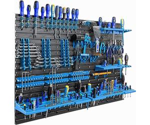 agere a Outils 115 x 78 cm, 30 bacs a bec, boites de rangement, panneau murale, crochets a outils, Porte-Outils,en Plastique, bleue couleur, garage atelier, banc de travail
