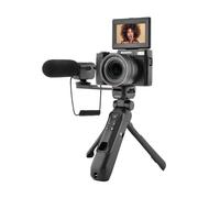 AGFA PHOTO Kit Vlogging VLG-4K Optical 24MP, Vidéo 4K, Zoom Optique 8x, Écran LCD 3 , Capteur CMOS, Trépied Powerbank, Microphone, Télécommande, Carte Micro SD 32Go Incluse, Batterie Lithium - Noir