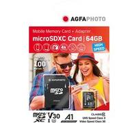 AgfaPhoto Carte microSDXC UHS-I 64 Go haute vitesse C10 U3 V30 avec adaptateur