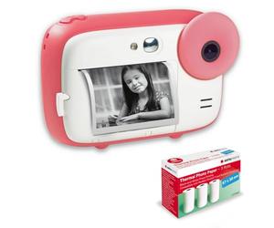 AGFA Photo Pack Realikids Instant Cam + 3 Rouleaux Papier Thermique ATP3WH supplémentaires - Appareil Photo Instantané Enfant, Ecran LCD 2,4', Batterie Lithium, Miroir Selfie et Filtre Photo - Rose