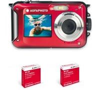 AGFA PHOTO Realishot WP8000 + 2 Batteries - Appareil Photo Numerique Étanche, 3m/10, 24 MP, Video Full HD, Double ecran LCD, Zoom Digital 16x, Stabilisateur Numerique - Rouge Rouge G