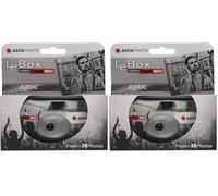 AgfaPhoto 601020 - Appareil Photo Jetable LeBox Flash, 27 Photos, Objectif Optique 31 mm - Gris et Rouge (Lot de 2)