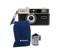 AgfaPhoto Analogue 35 mm Compact Film Camera Nero Set: pellicola per immagini in Bianco e Nero + batteria