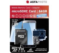 AgfaPhoto MicroSDXC UHS-I 64GB High Speed C10 U3 V30 + Adapt.