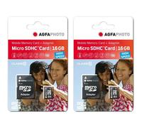 AgfaPhoto Pack 2 cartes mémoire microSDHC 10580 - Capacité 16GB + 16GB - Noir - Noir
