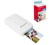 AgfaPhoto - Pack Imprimante Realipix Mini P + Cartouches et Papiers AMC pour 50 Photos - Imprimante Photo Format 5,3 x 8,6 cm Via Bluetooth - Sublimation Thermique 4Pass - Blanc