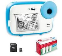 AGFAPHOTO Pack Realikids Instant Cam + 1 carte Micro SD 32GB + 3 rouleaux Papier Thermique ATP3WH - Appareil Photo Instantane Enfant, Ecran LCD 2,4', Miroir Selfie et filtre photo - Bleu Azul G