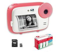 AgfaPhoto Pack Realikids Instant Cam + 1 Carte Micro SD 32GB + 3 Rouleaux Papier Thermique ATP3WH - Appareil Photo Instantané Enfant, Ecran LCD 2,4', Miroir Selfie et Filtre Photo - Rose