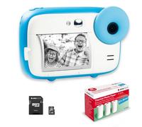 AgfaPhoto Pack Realikids Instant Cam + 1 Carte Micro SD 32GB + 3 Rouleaux Papier Thermique ATP3WH - Appareil Photo Instantané Enfant, Ecran LCD 2,4', Miroir Selfie et Filtre Photo - Bleu