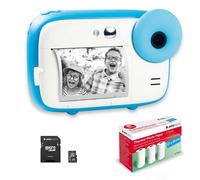 AGFAPHOTO Pack Realikids Instant Cam + 1 carte Micro SD 32GB + 3 rouleaux Papier Thermique ATP3WH - Appareil Photo Instantané Enfant, Ecran LCD 2,4', Miroir Selfie et filtre photo - Bleu