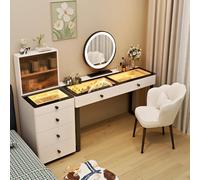 AGGBDYXO Coiffeuse avec Miroir LED de 45 cm, Plateau en Verre et Meuble de Rangement à 4 tiroirs, éclairage réglable à 3 Couleurs pour Chambre et Appartement,100cm/39.37in