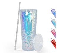 AGH Gobelet fin en acrylique de 710 ml avec paille et couvercle, tasse à café glacé avec paille et couvercle, gobelet de voyage pour jus de fruits, soda (style 2-blanc)