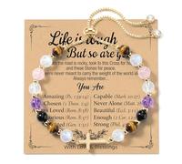 Aghfacy Cadeau chrétien pour femme - Bracelet en cristal de pierre précieuse naturelle - Breloque en forme de croix dorée - Cadeau d'anniversaire réglable pour femme avec carte de message, One Size
