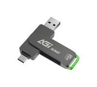 AGI ED138 Pro SSD Externe 512 Go Disque SSD Portable, Cle USB 3.2 Gen 2 Jusqu'à 550 Mo/s, 2 en 1 OTG Double USB-A & Type C, Compatible avec PC Mobile Ordinateur Photos Vidéo MacBook Pro Air et Plus