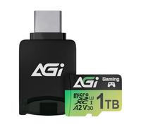 AGI TF138 1 to Carte Mémoire MicroSDXC UHS-I U3 V30 A2 avec Adaptateur | Vitesse 170Mo/s. Kit 3 en 1 comprend adaptateur SD et lecteur. Pour drone, dashcam, appareil photo, Switch