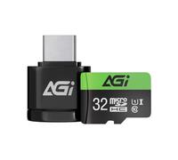 AGI TF138 3 en 1, MicroSDHC 32 Go Carte Micro SD avec Adaptateur et Lecteur, Type C USB 2.0 OTG Lecteur de Carte mémoire pour PC, Ordinateur Portable, Smartphone