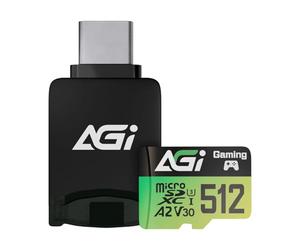 AGI TF138 512 Go Carte Mémoire MicroSDXC UHS-I U3 V30 A2 avec Adaptateur