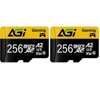 AGI TF138 Carte Micro SD 256Go MicroSDXC V30 A2 avec Adaptateur (Lot de 2) | Lot de 2 cartes MicroSDXC avec adaptateurs, offrant des vitesses de 100 Mo/s pour la vidéo 4K et vos appareils