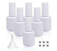 Agidea Lot de 6 flacons vides de vernis à ongles en gel, 15 ml, opaque, rond, rechargeable, sans danger pour les UV, avec boules de mélange et entonnoirs (blanc mat)